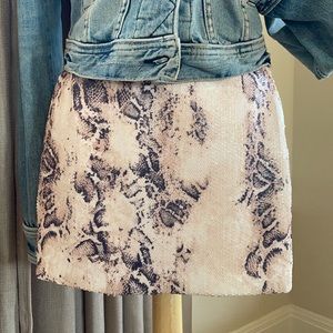 Mustard Seed Crocodile Sequin Mini Skirt